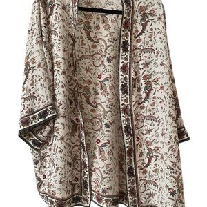 Floral Cream Duster with Multicolor Design